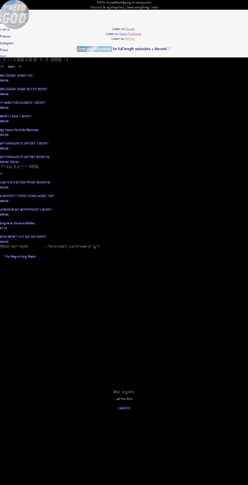 i-need-god.com shopify website screenshot