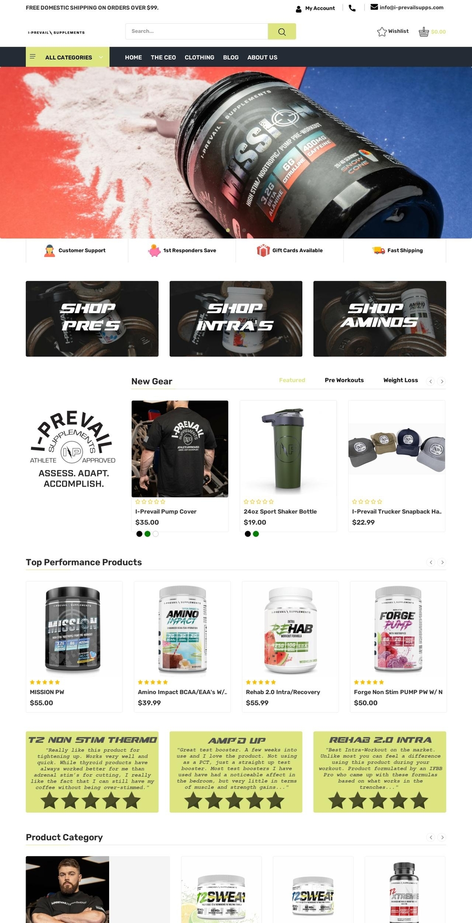 JAMES Shopify theme site example i-prevailsupps.com