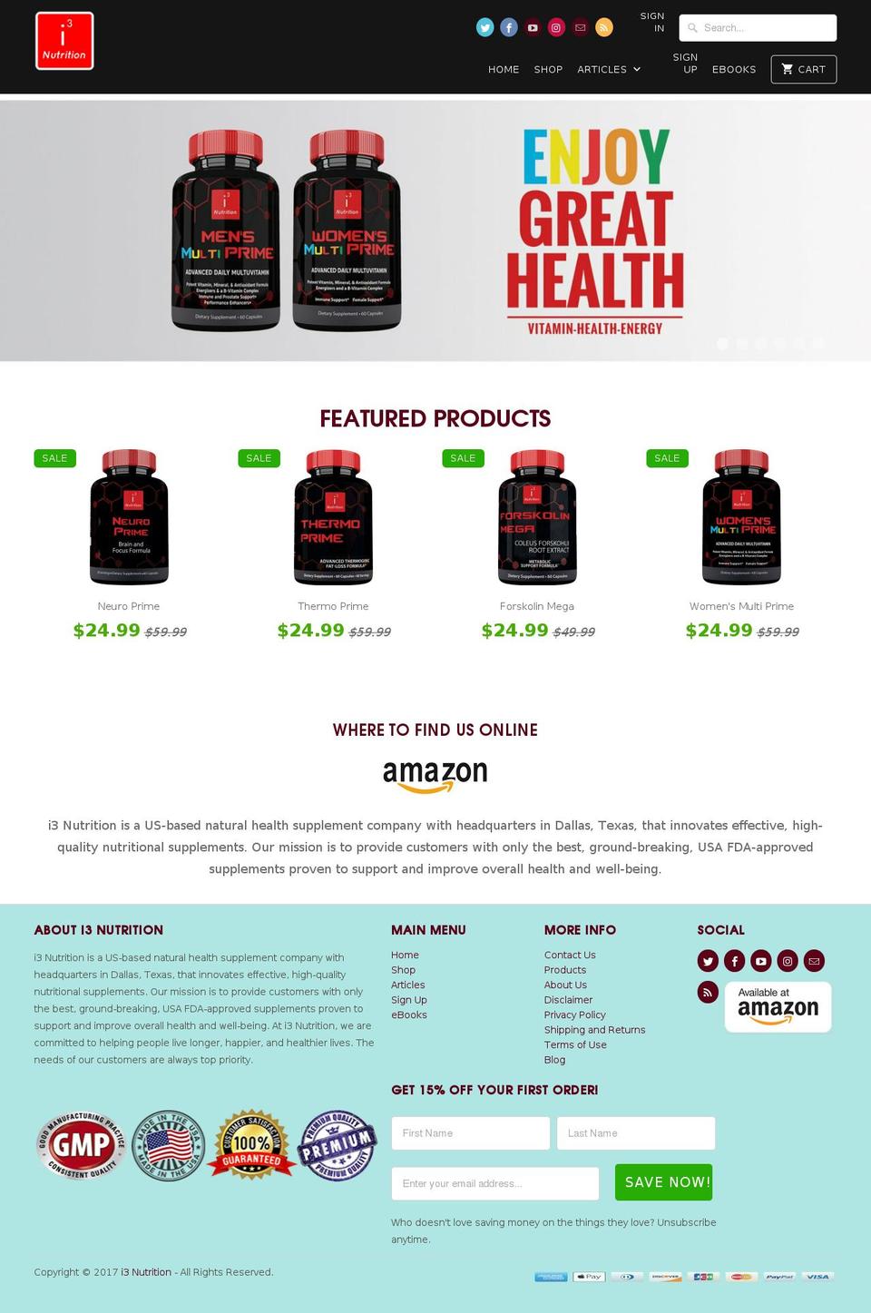i3nutrition.com shopify website screenshot