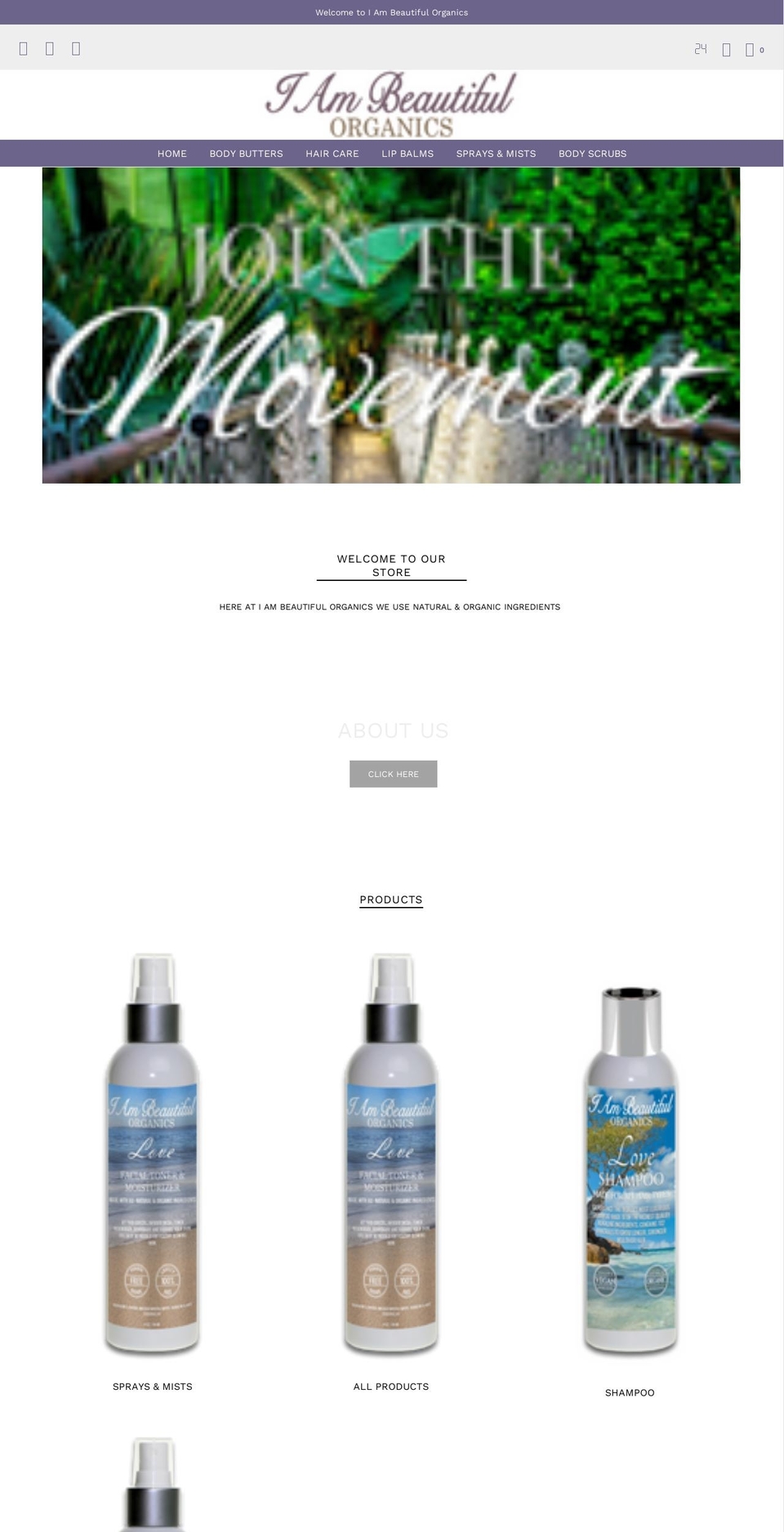 organic Shopify theme site example iambeautifulorganics.com