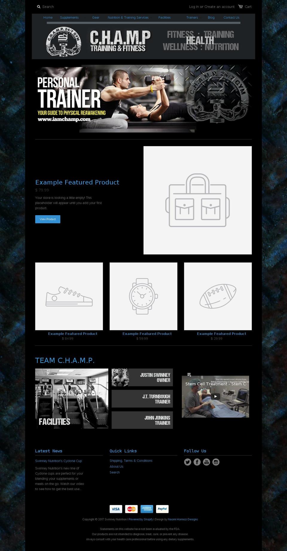 Swinney Nutrition Shopify theme site example iamchamp.com