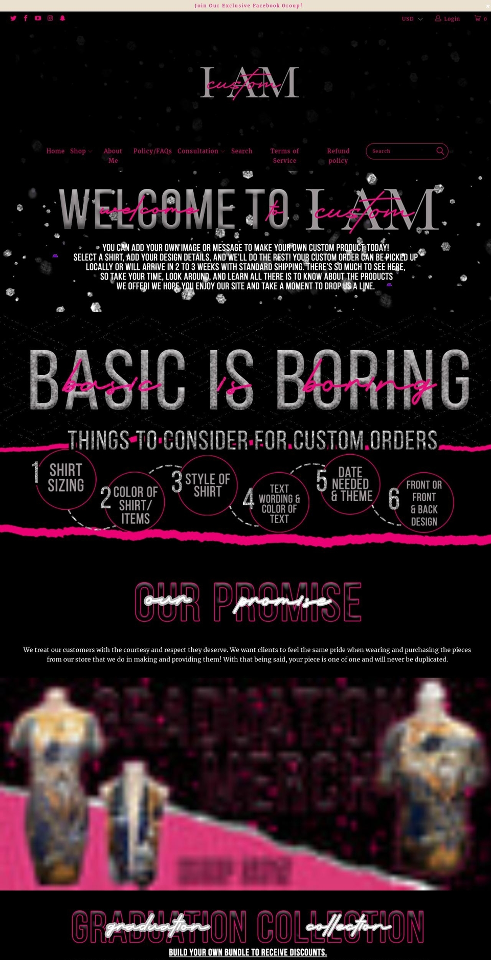 iamcustomshop.com shopify website screenshot