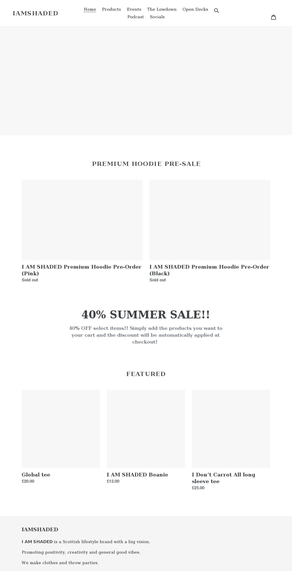 iamshaded.co.uk shopify website screenshot