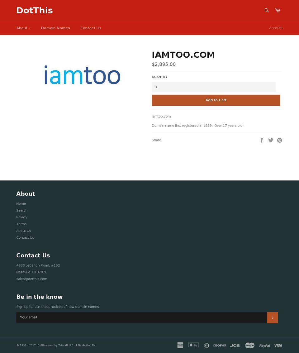 iamtoo.com shopify website screenshot