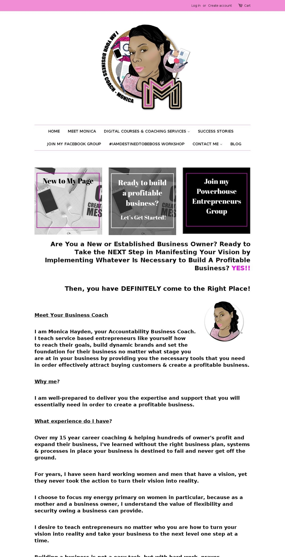 iamyourbusinesscoachmonica.com — Shopify storefront screenshot