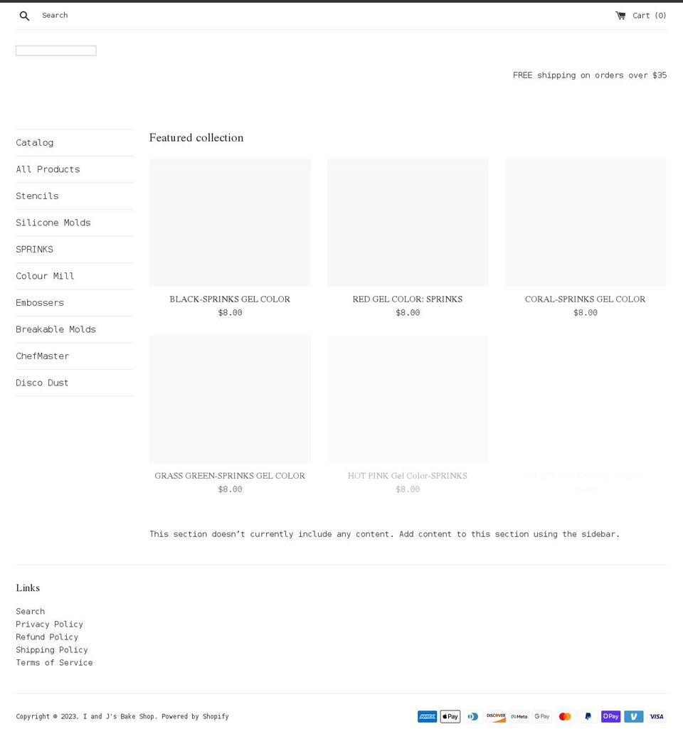 iandjsbakeshop.com shopify website screenshot