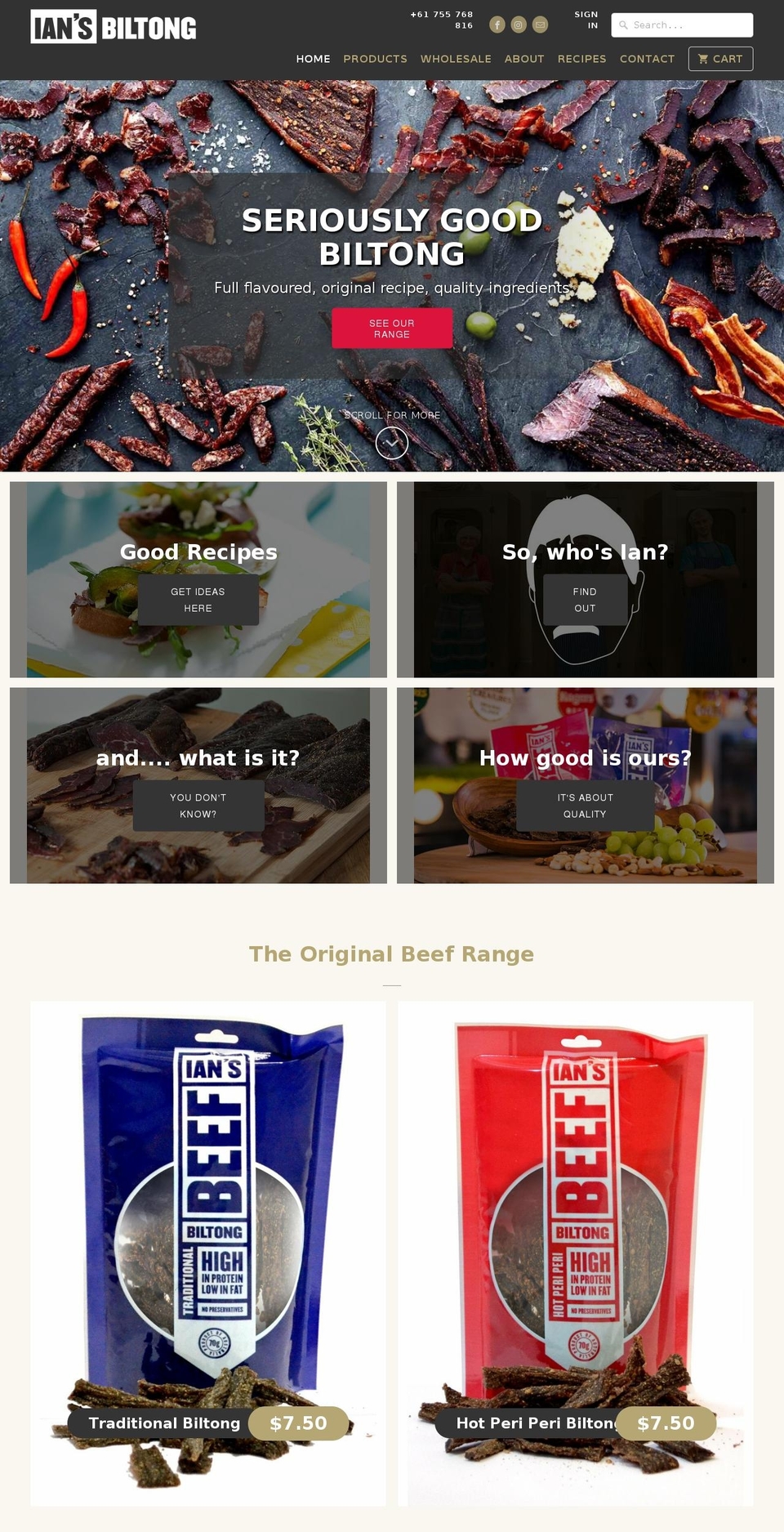 iansbiltong.com shopify website screenshot