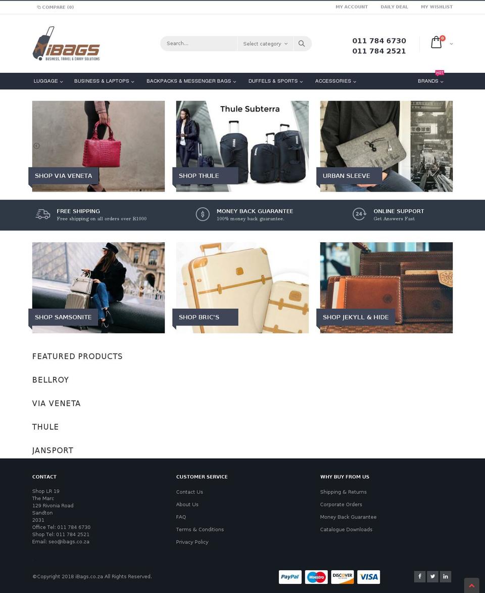 ibags.co.za shopify website screenshot