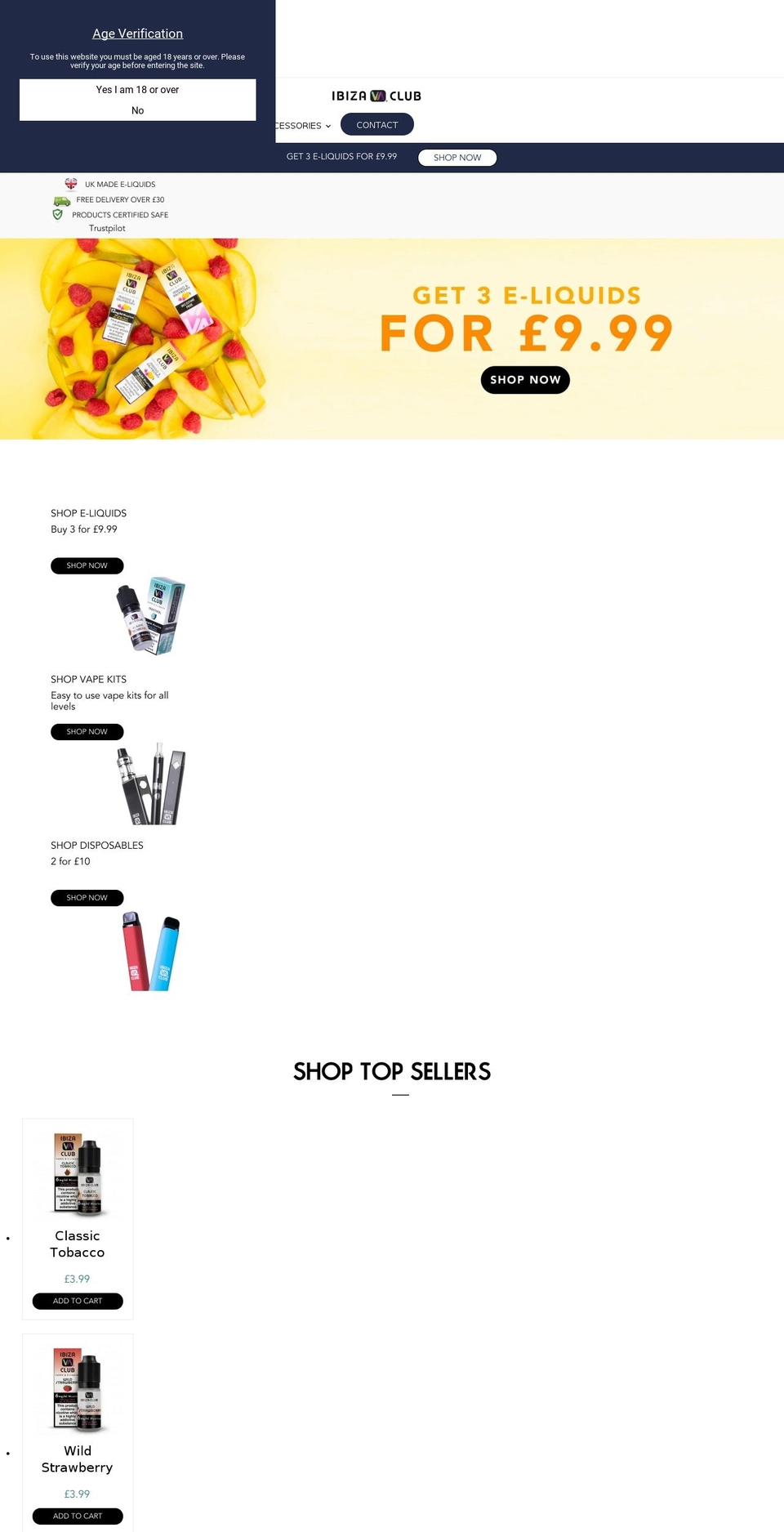 ibizavapeclub.com shopify website screenshot