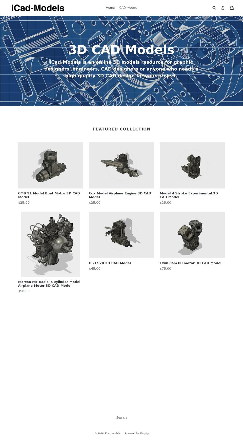 icad-models.com — Shopify storefront screenshot