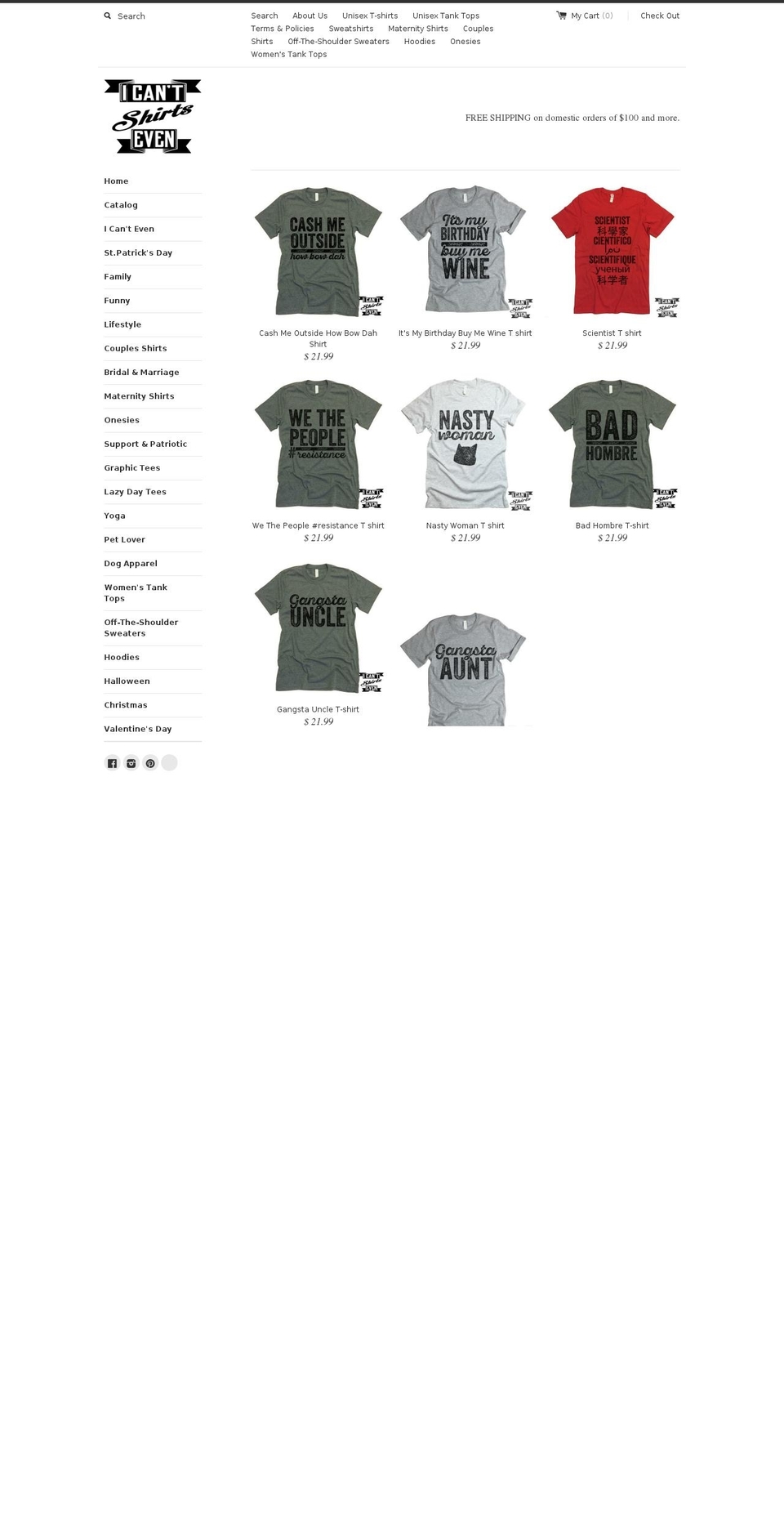 icantevenshirts.com shopify website screenshot