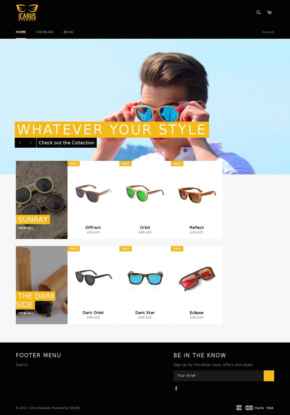 icaruseyewear.com shopify website screenshot