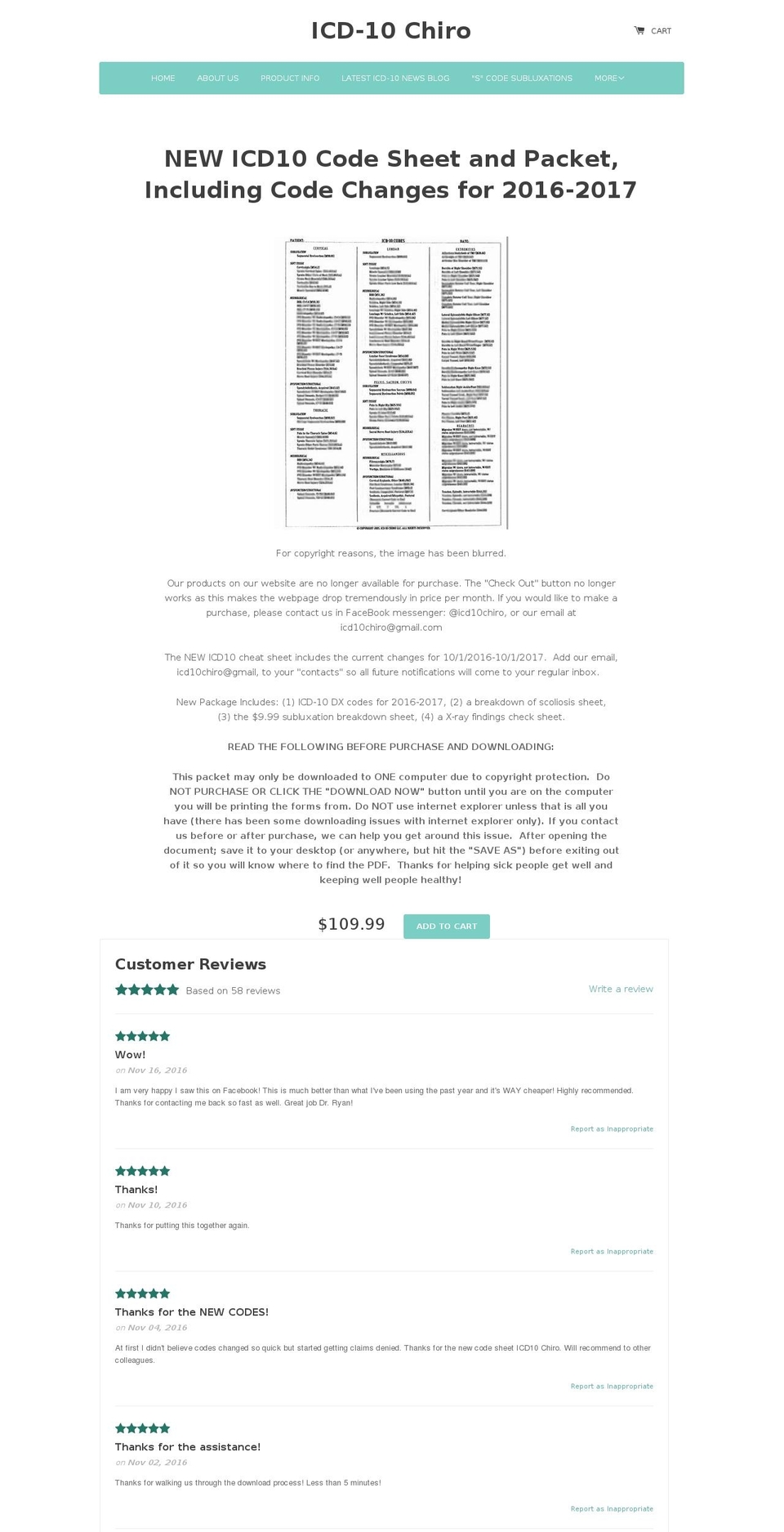 icd10chiro.com shopify website screenshot