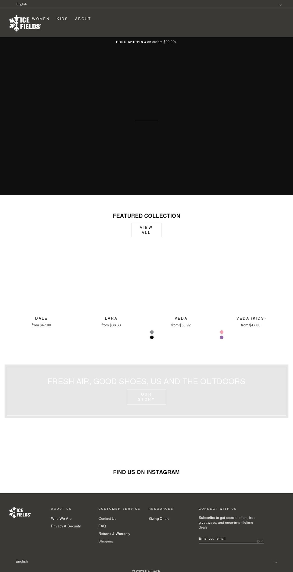 ice-fields.com shopify website screenshot