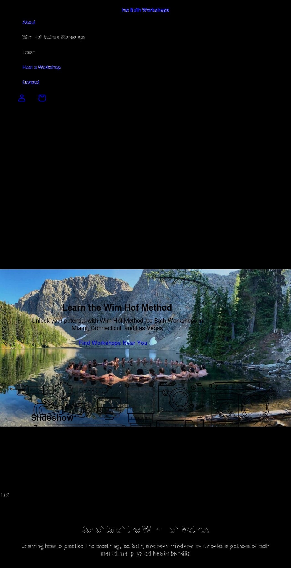 icebathworkshops.com shopify website screenshot