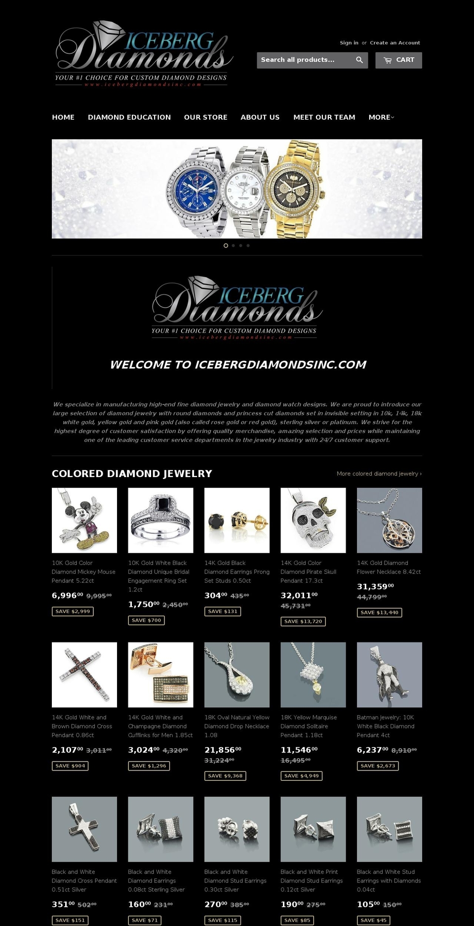 icebergdiamondsinc.com shopify website screenshot