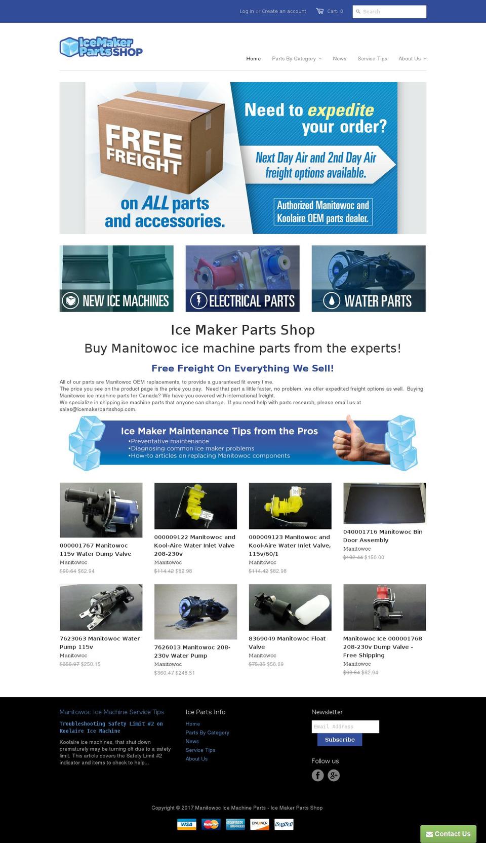 icemakerpartsshop.com shopify website screenshot