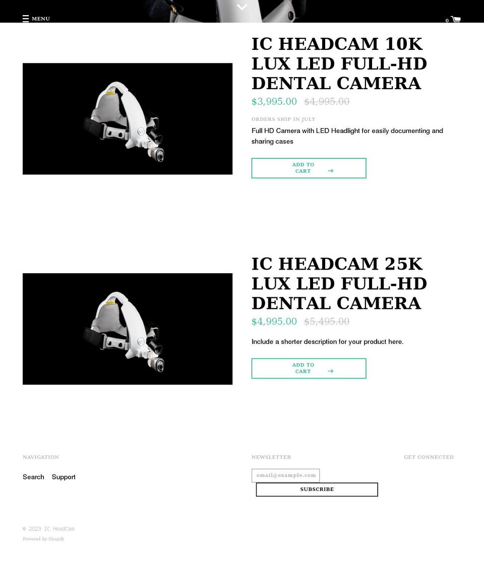 icheadcam.com shopify website screenshot