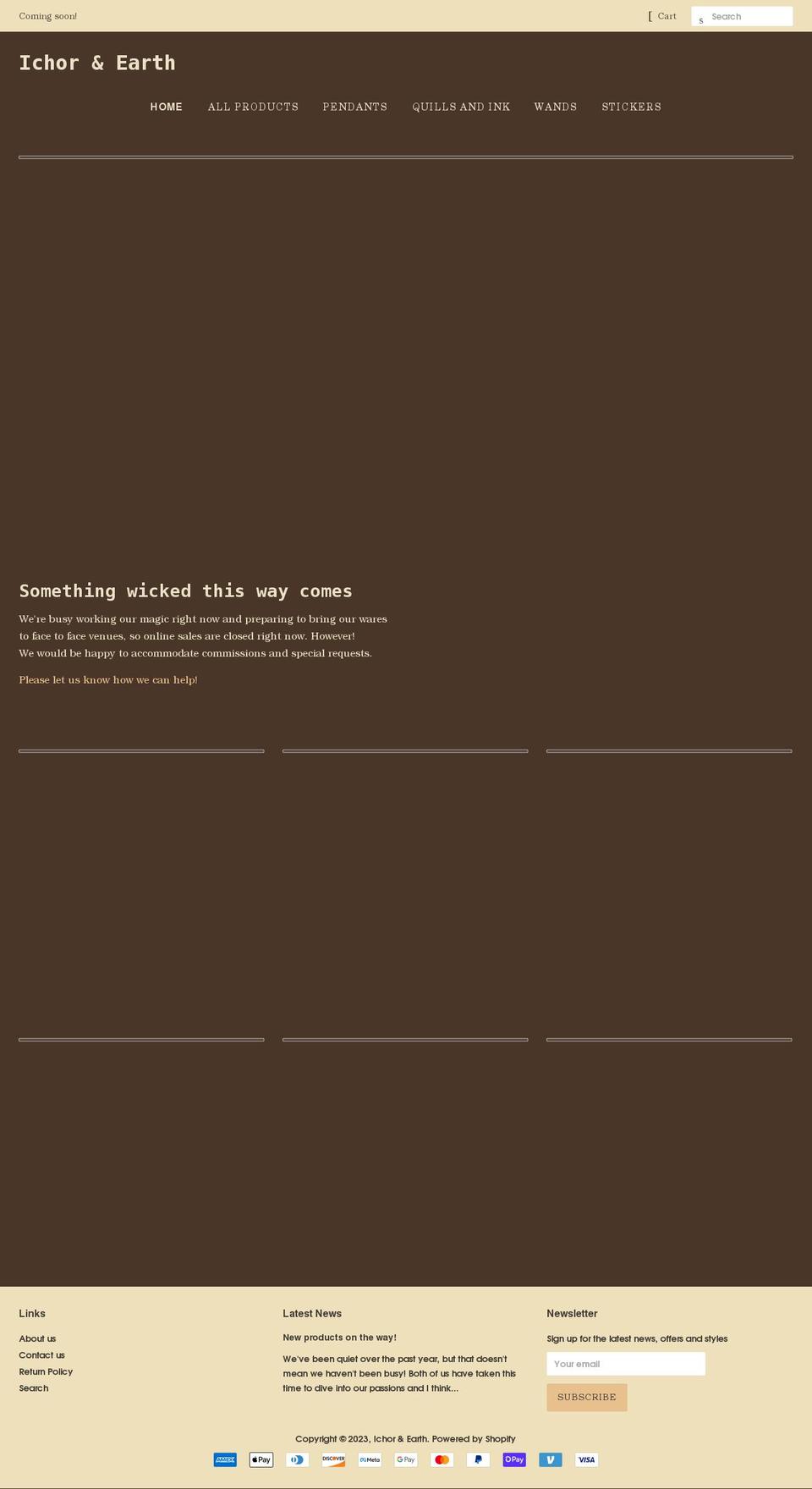 ichorandearth.com shopify website screenshot
