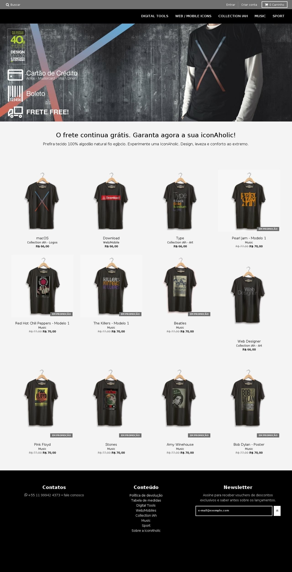 iconaholic-tshirts.com shopify website screenshot