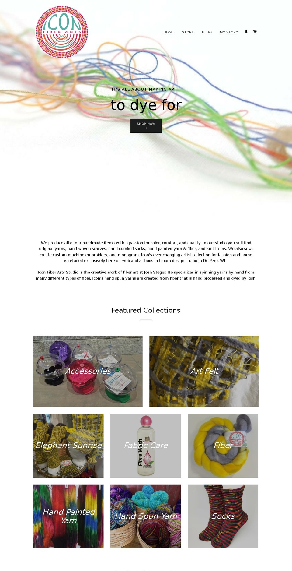 iconfiberarts.com shopify website screenshot