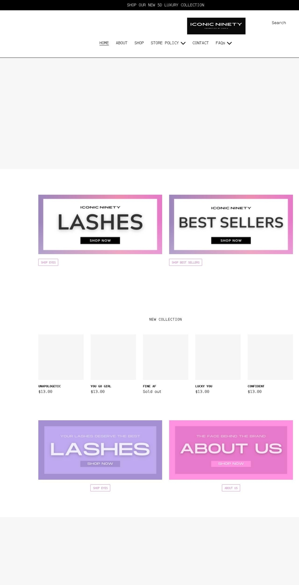 iconicninetycosmetics.com shopify website screenshot