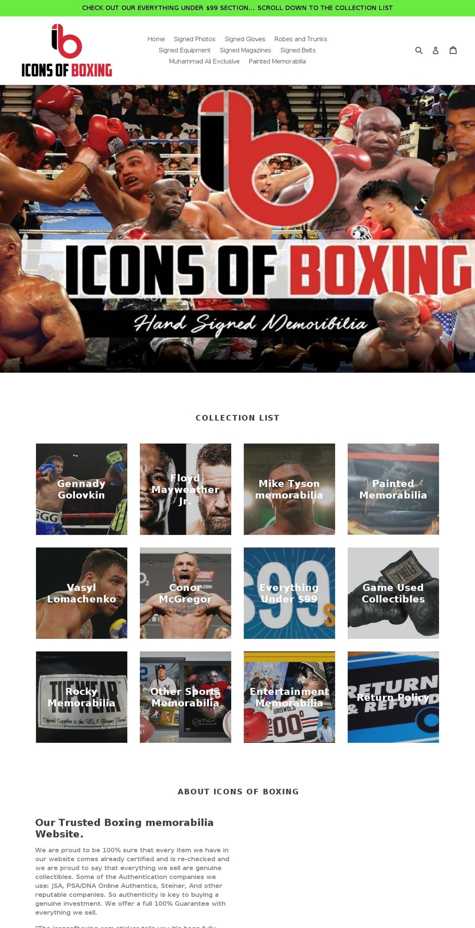 iconsofboxing.com shopify website screenshot