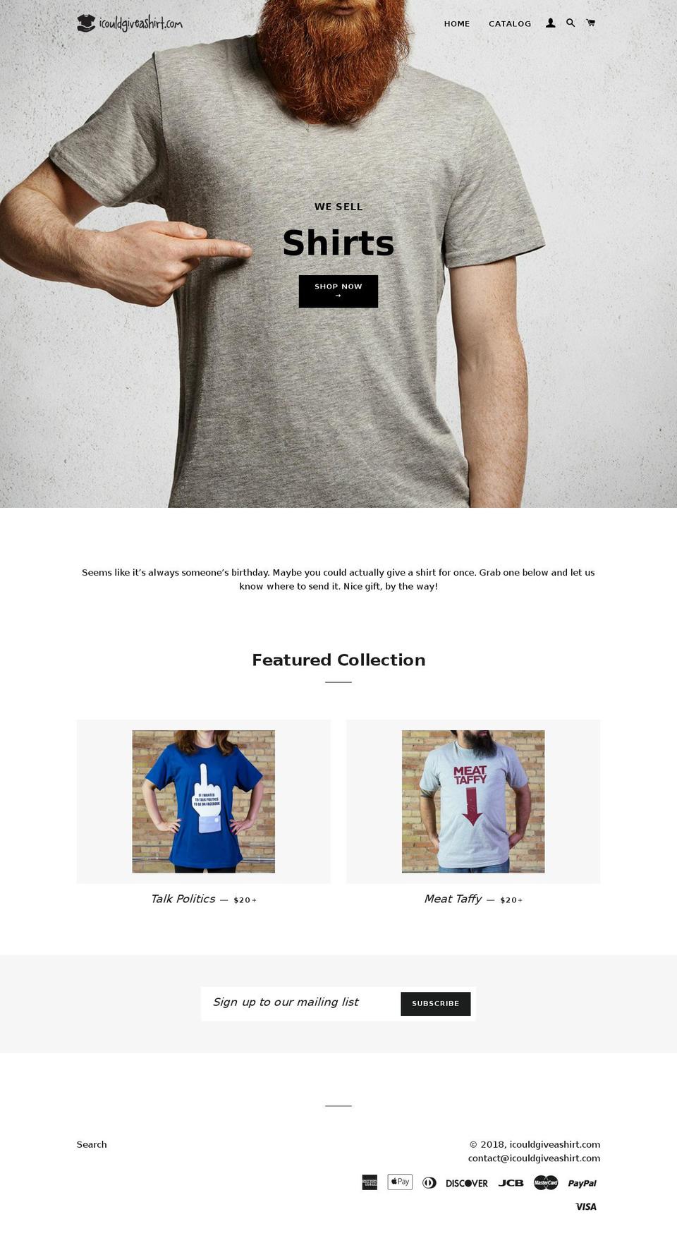 icouldgiveashirt.com — Shopify storefront screenshot