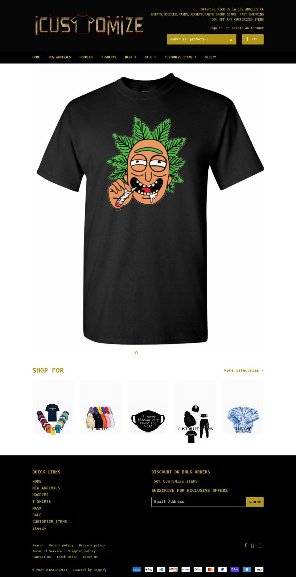 icustomizeshop.com shopify website screenshot