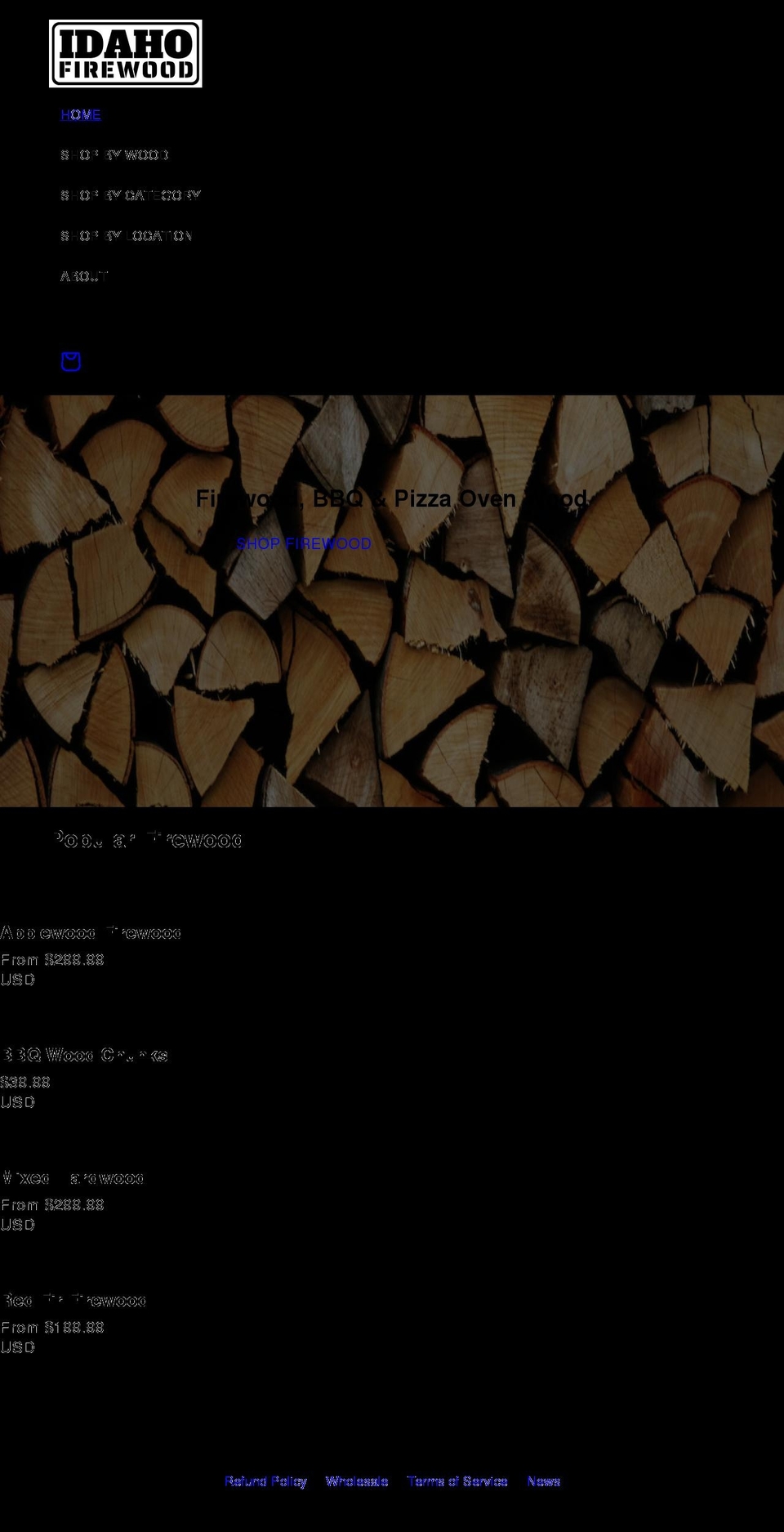 idahofirewood.com shopify website screenshot