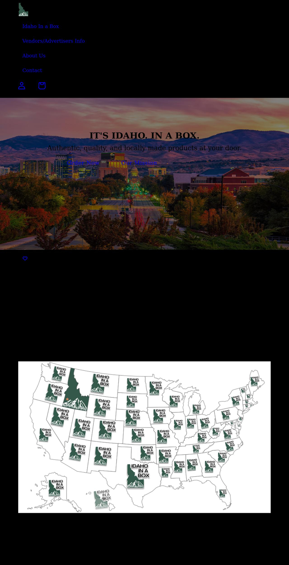 idahoinabox.com shopify website screenshot