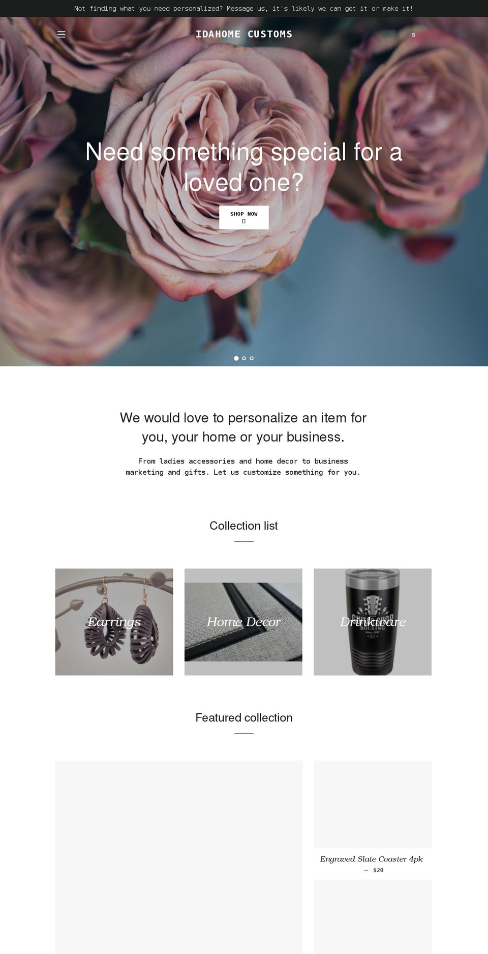 idahomecustoms.com shopify website screenshot