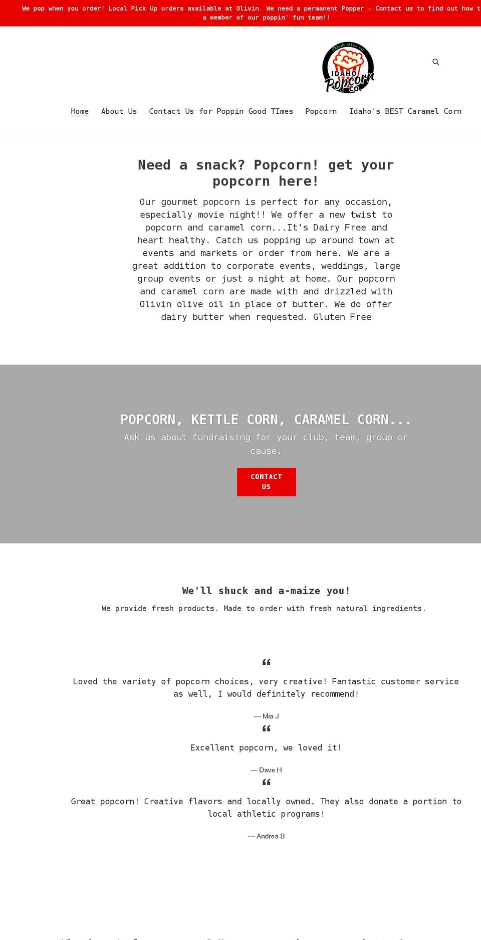 idahopopcorn.com shopify website screenshot