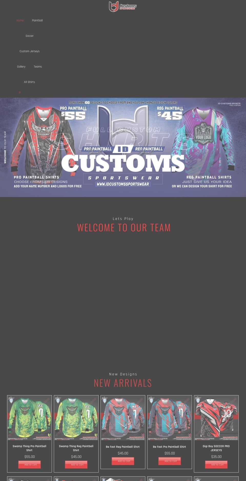 idcustomssportswear.com shopify website screenshot