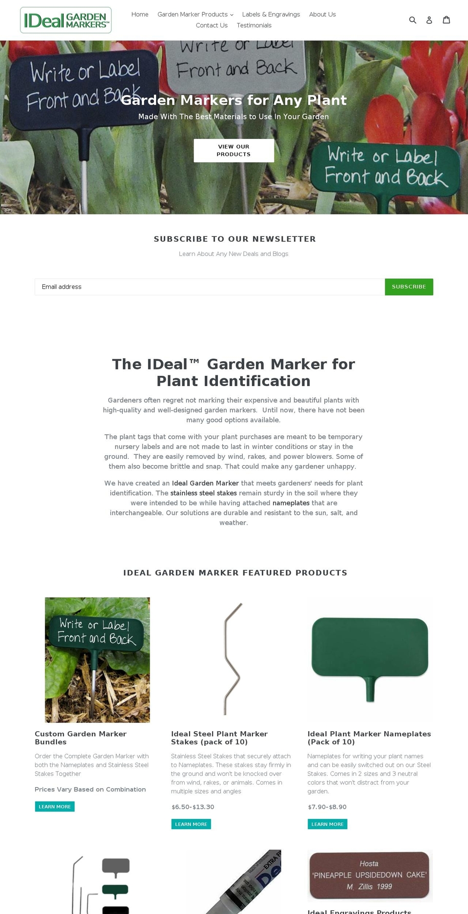 idealgardenmarkers.com shopify website screenshot