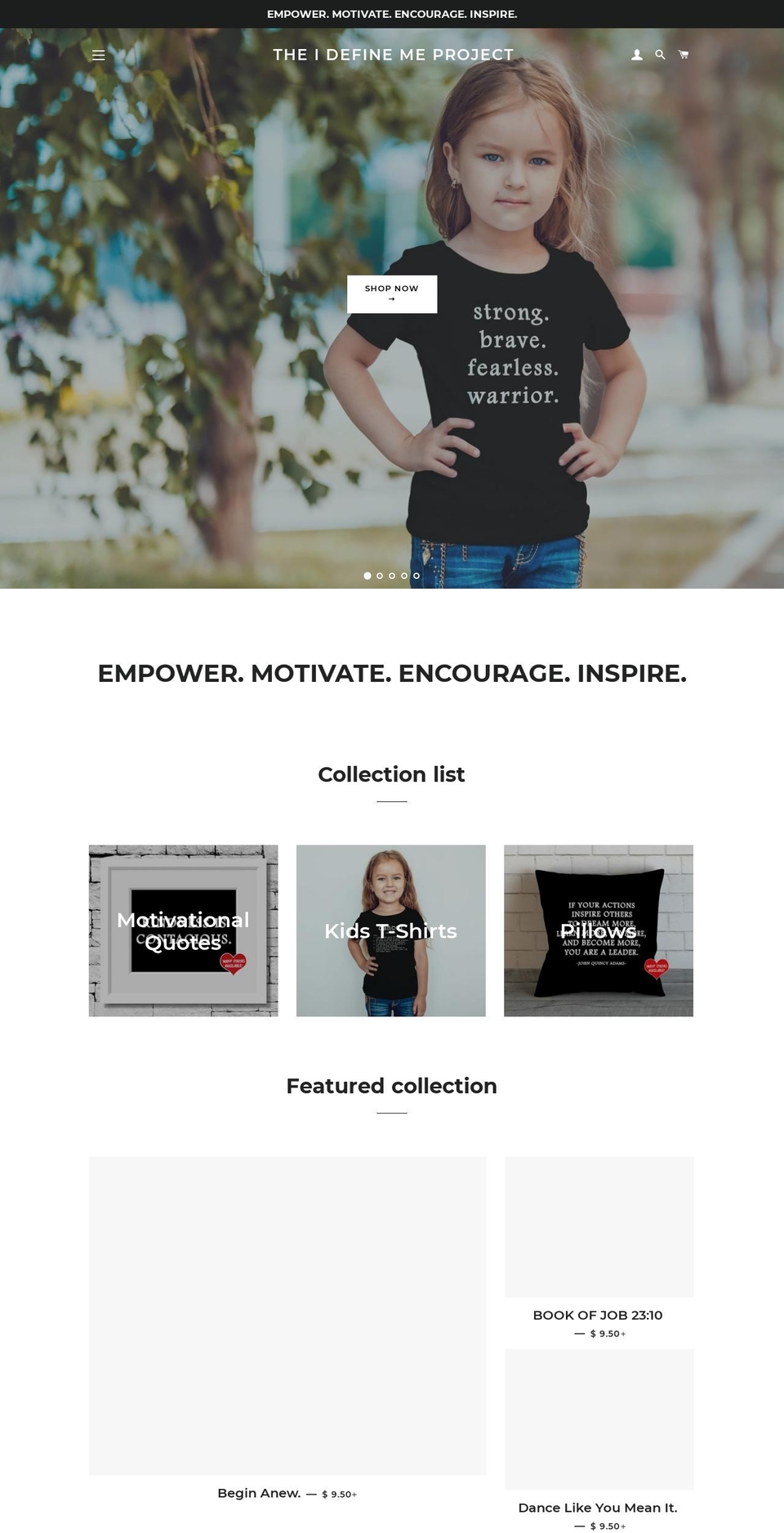 idefinemeproject.com shopify website screenshot