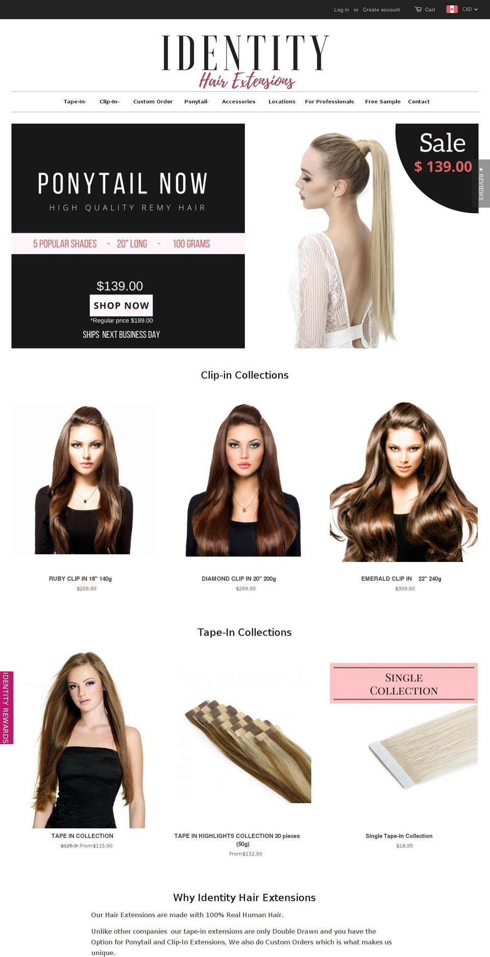 identityhairextensions.com shopify website screenshot
