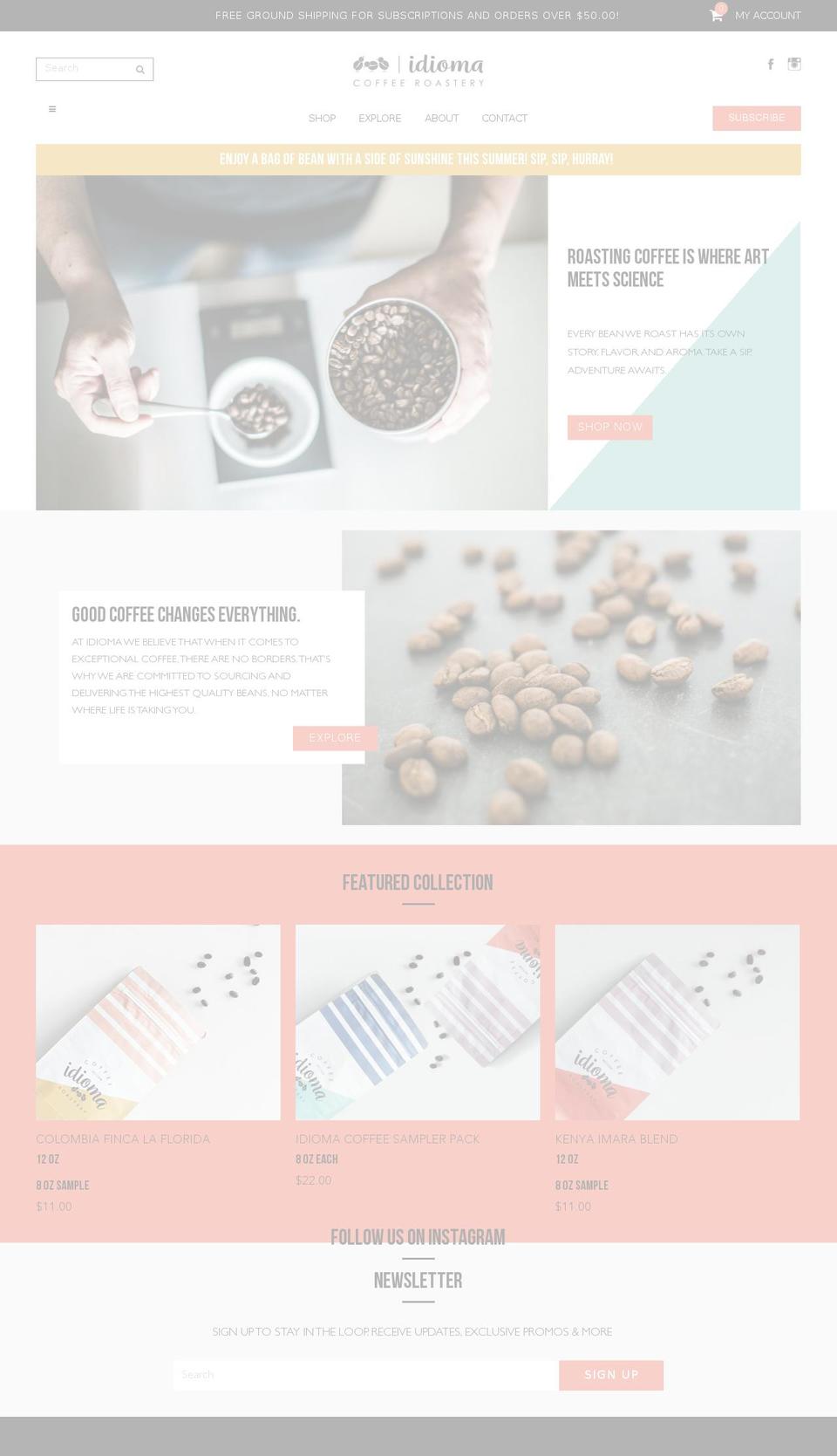 idiomacoffee.com — Shopify storefront screenshot