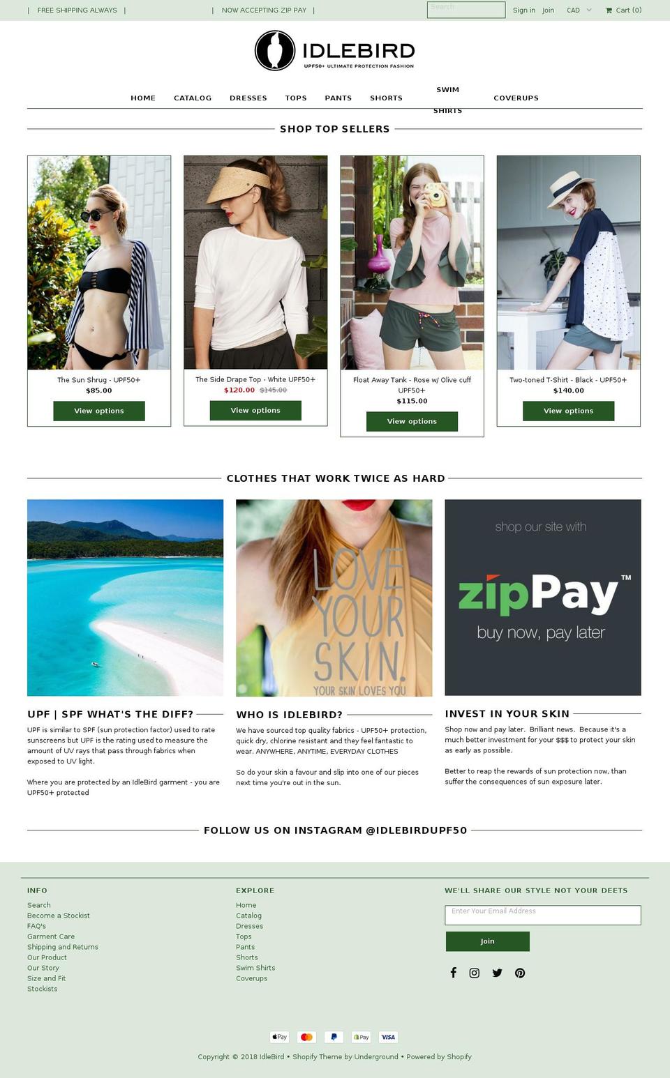 idlebird.com shopify website screenshot