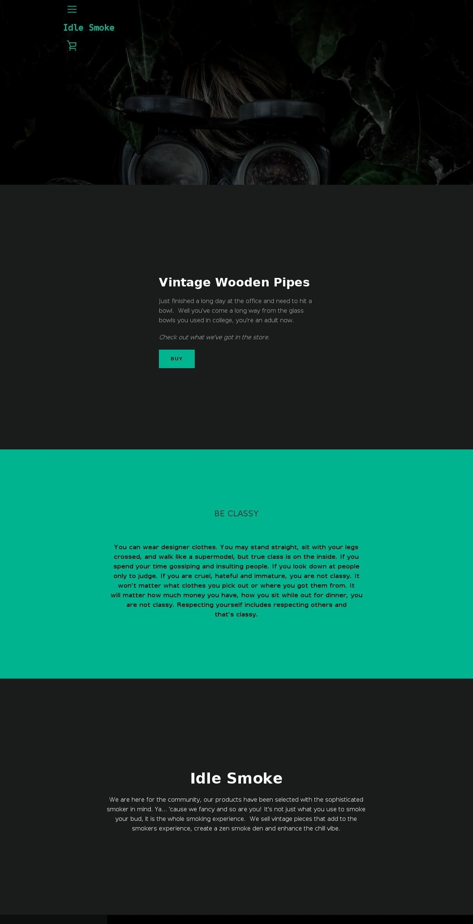 idlesmoke.com — Shopify storefront screenshot