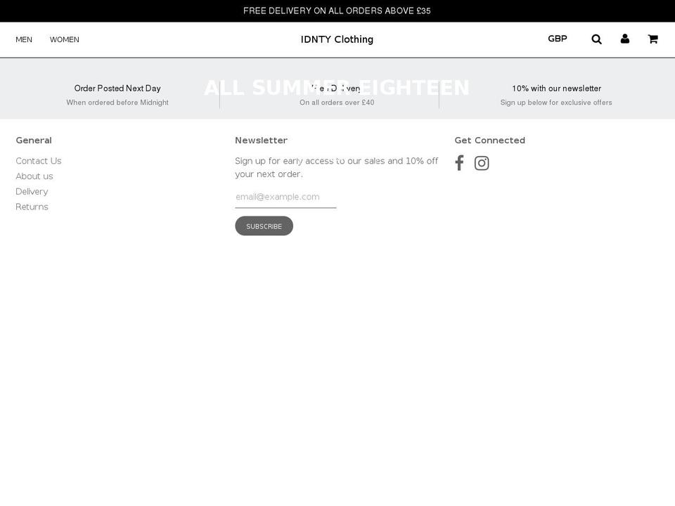 idntyclothing.com — Shopify storefront screenshot