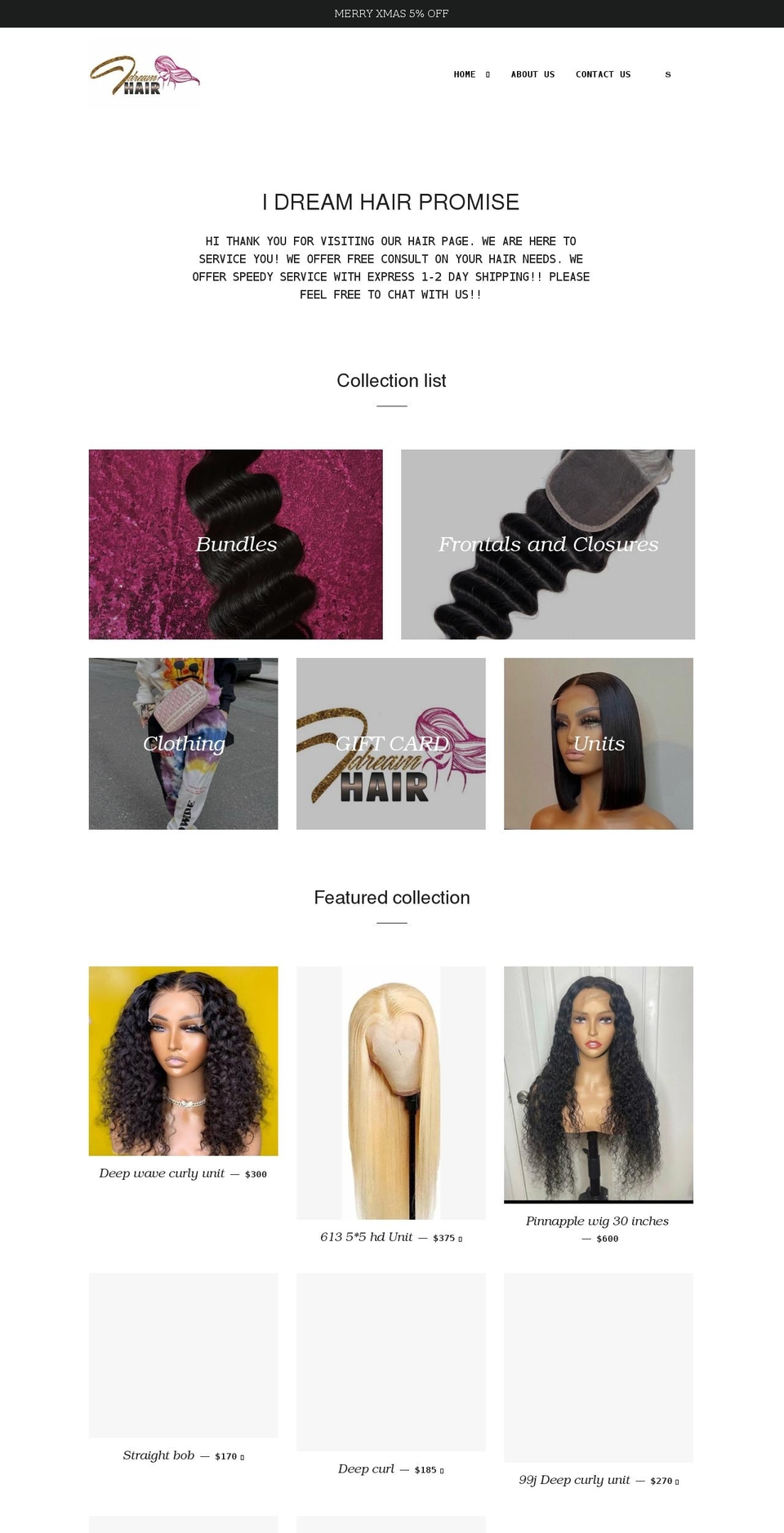 idreamhair.com shopify website screenshot