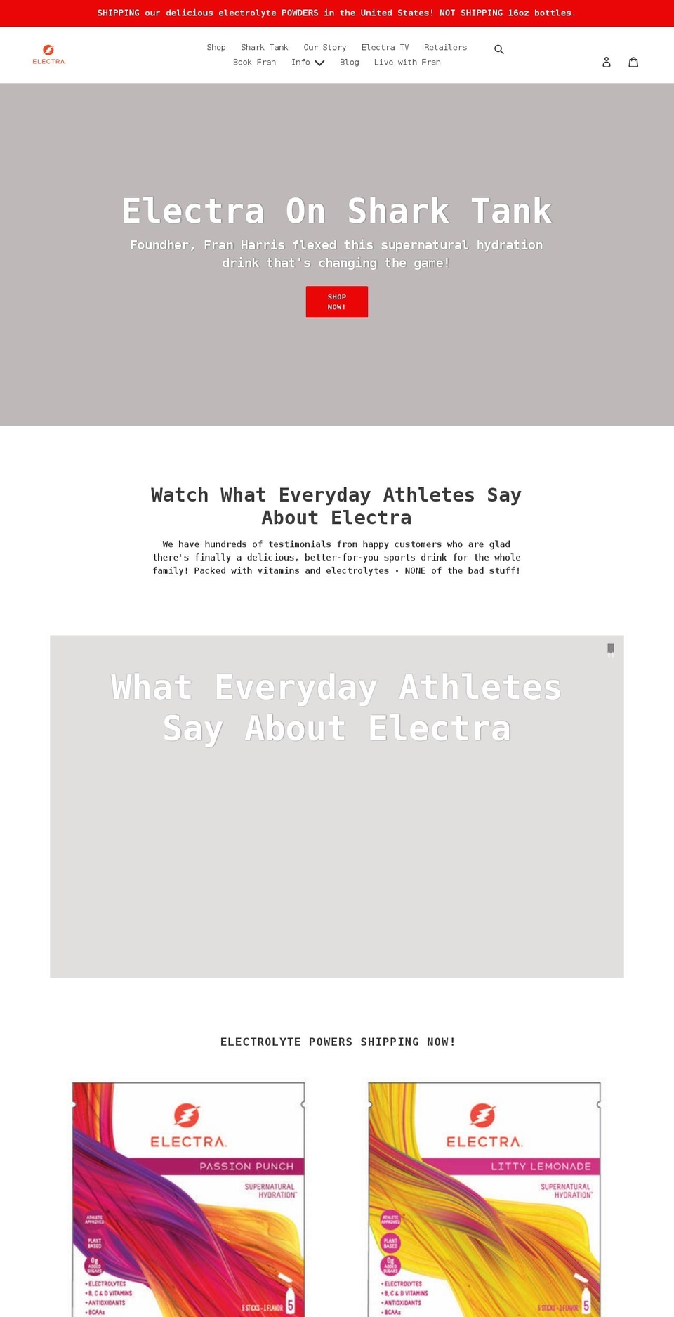 idrinkelectra.com shopify website screenshot