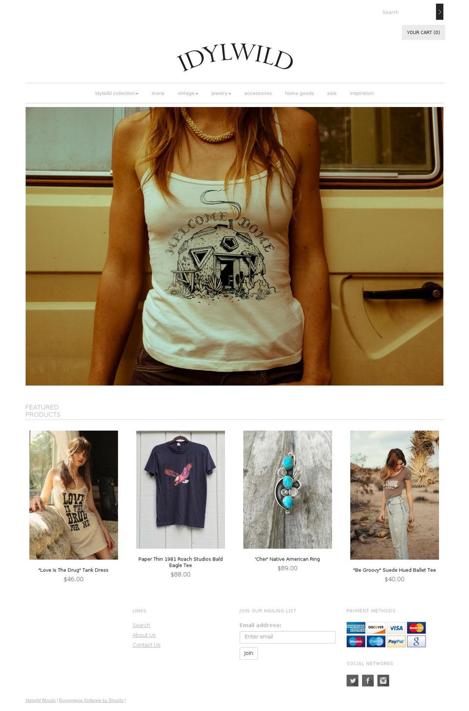 idylwildwoods.com shopify website screenshot