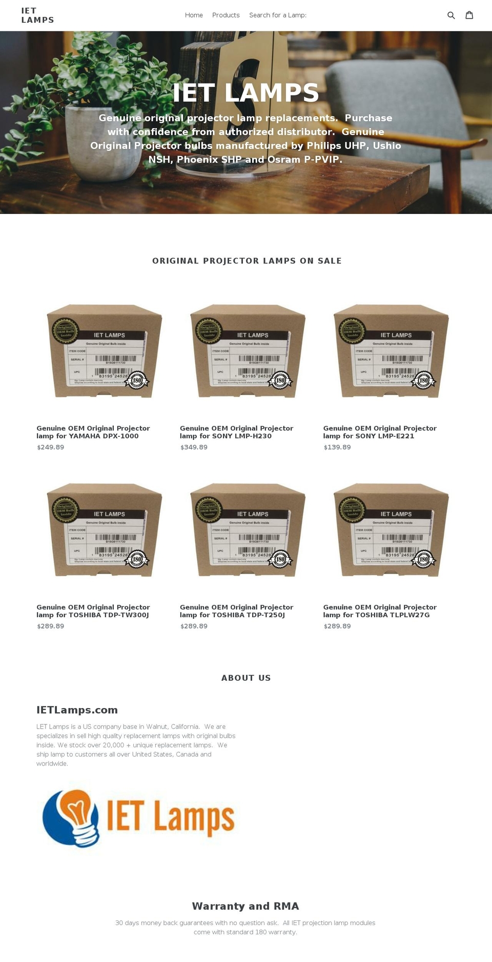 ietlamps.com shopify website screenshot