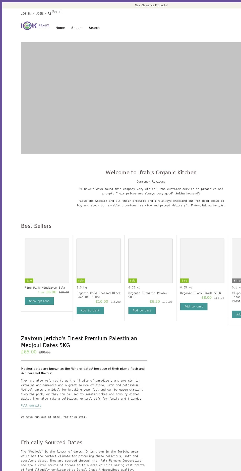 ifrahsorganickitchen.com shopify website screenshot