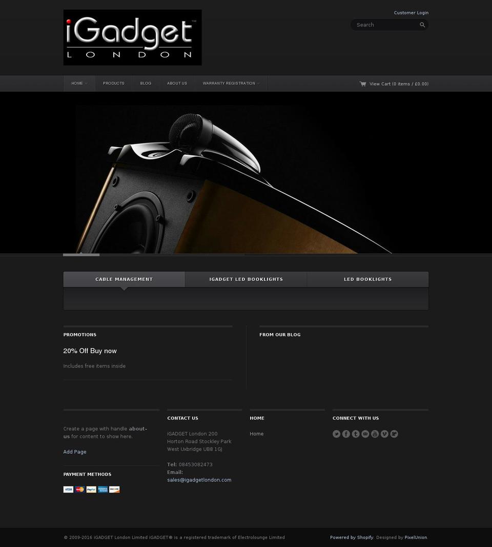 Dark Shopify theme site example igadgetlondon.com