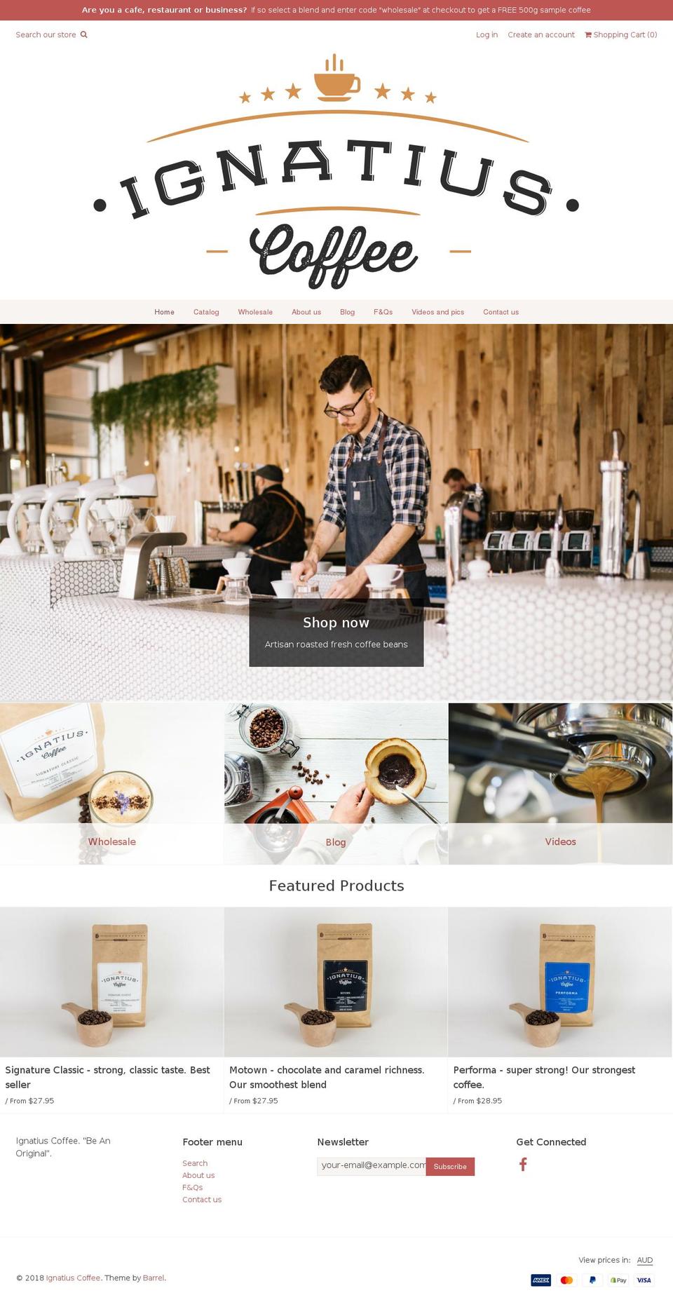 ignatiuscoffee.com.au shopify website screenshot