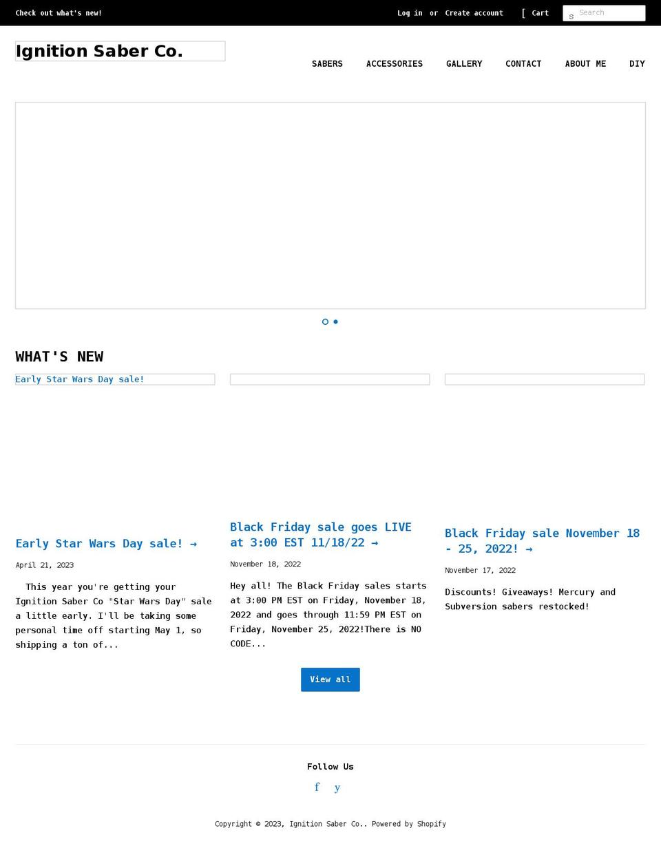 ignitionsabers.com shopify website screenshot