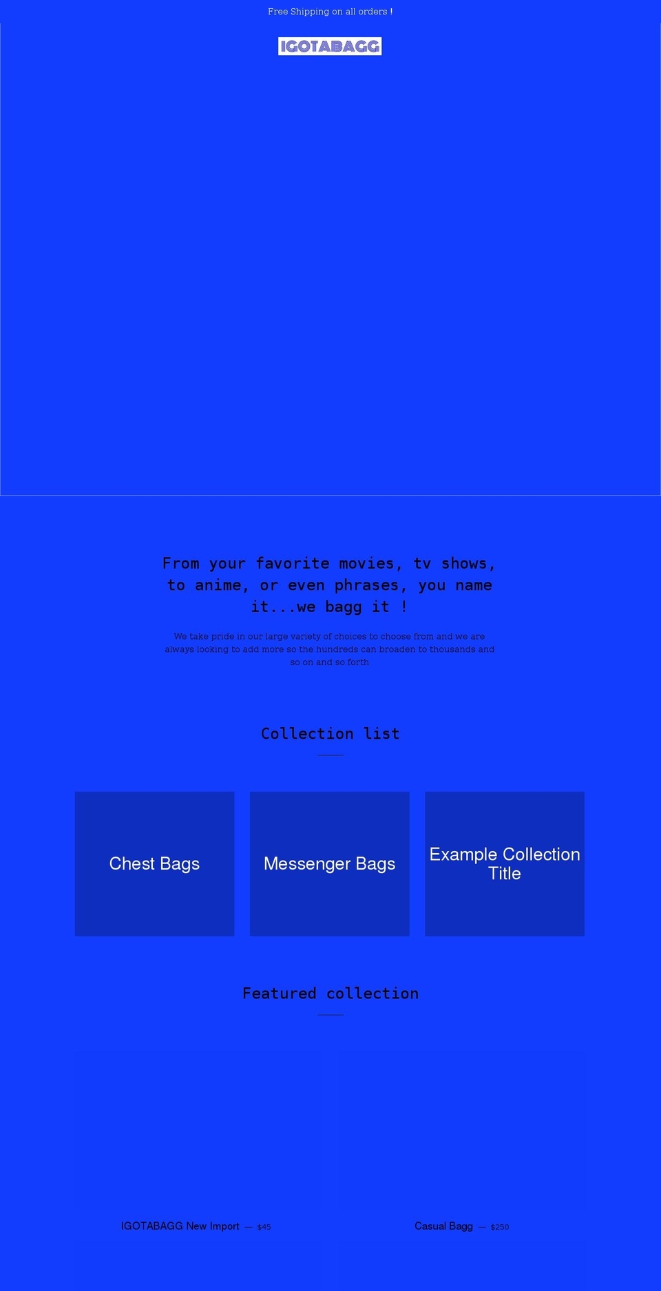 igotabagg.com shopify website screenshot